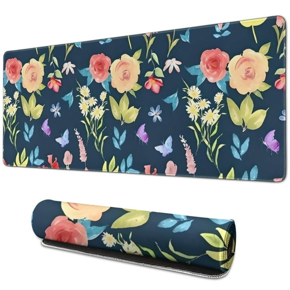 Long Mouse Pads for Desk,Pioneer Flower Floral Print Pattern Desk Mats on Top Of Desks, Desk Mouse Pad Extra Large with 3mm Non-Slip Base and Stitched Edge for Gaming,Office,Work,Home 31.5"x11.8"