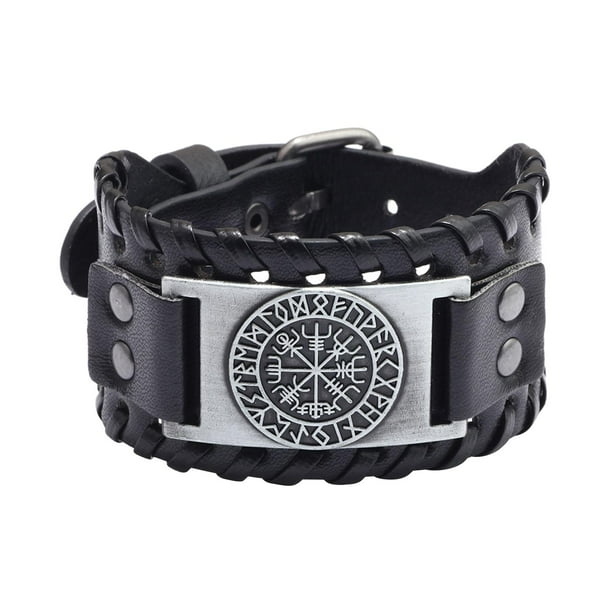 Estilo punk cuerda aleación para hombre pulsera brazalete de Cuero PU Plata Yuyangstore Pulseras anchas de puño