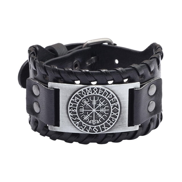 Estilo punk cuerda aleación para hombre pulsera brazalete de Cuero PU Plata Yuyangstore Pulseras anchas de puño