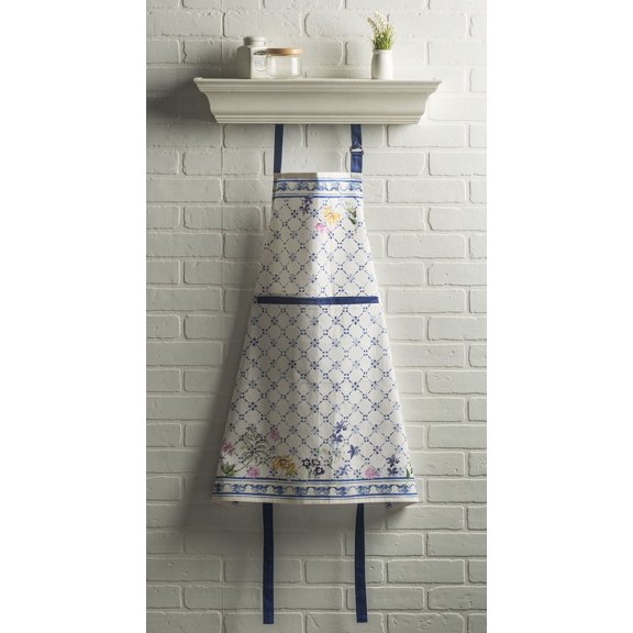 Maison d' Hermine Faience 100% Cotton 1 Piece Kitchen Apron with an Adjustable Neck & Hidden Centre Pocket with Long Ties for Women Men Chef Spring/Summer (27.50"x31.50")