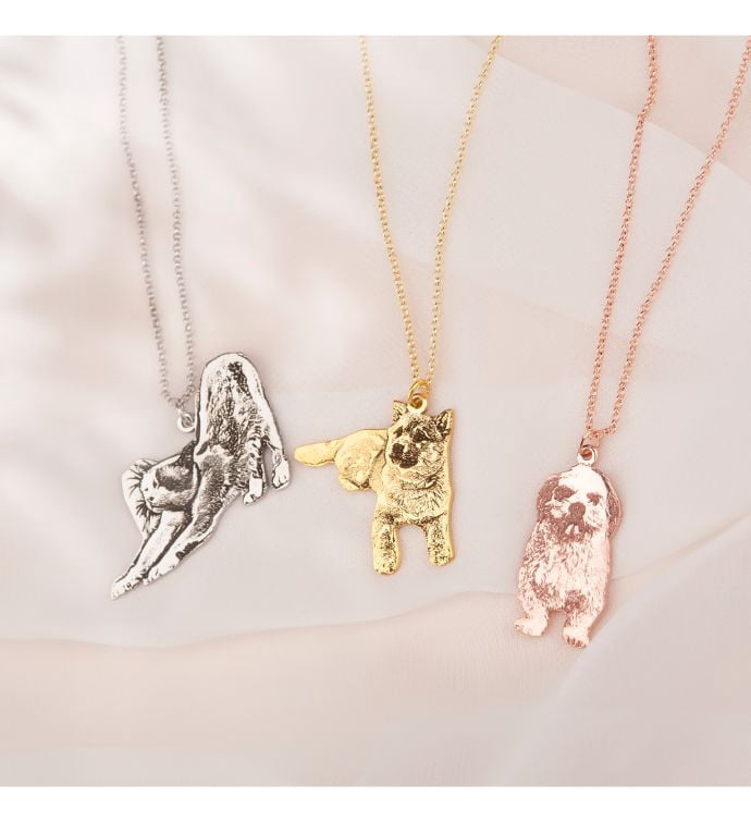 Anavia Sterling Silver Custom Your Pet Photo Necklace - Engraved Cat Picture Necklace - Personalized Dog Picture Charm Necklace - Pet Memorial Necklace - Pet Lover Gift for Her
