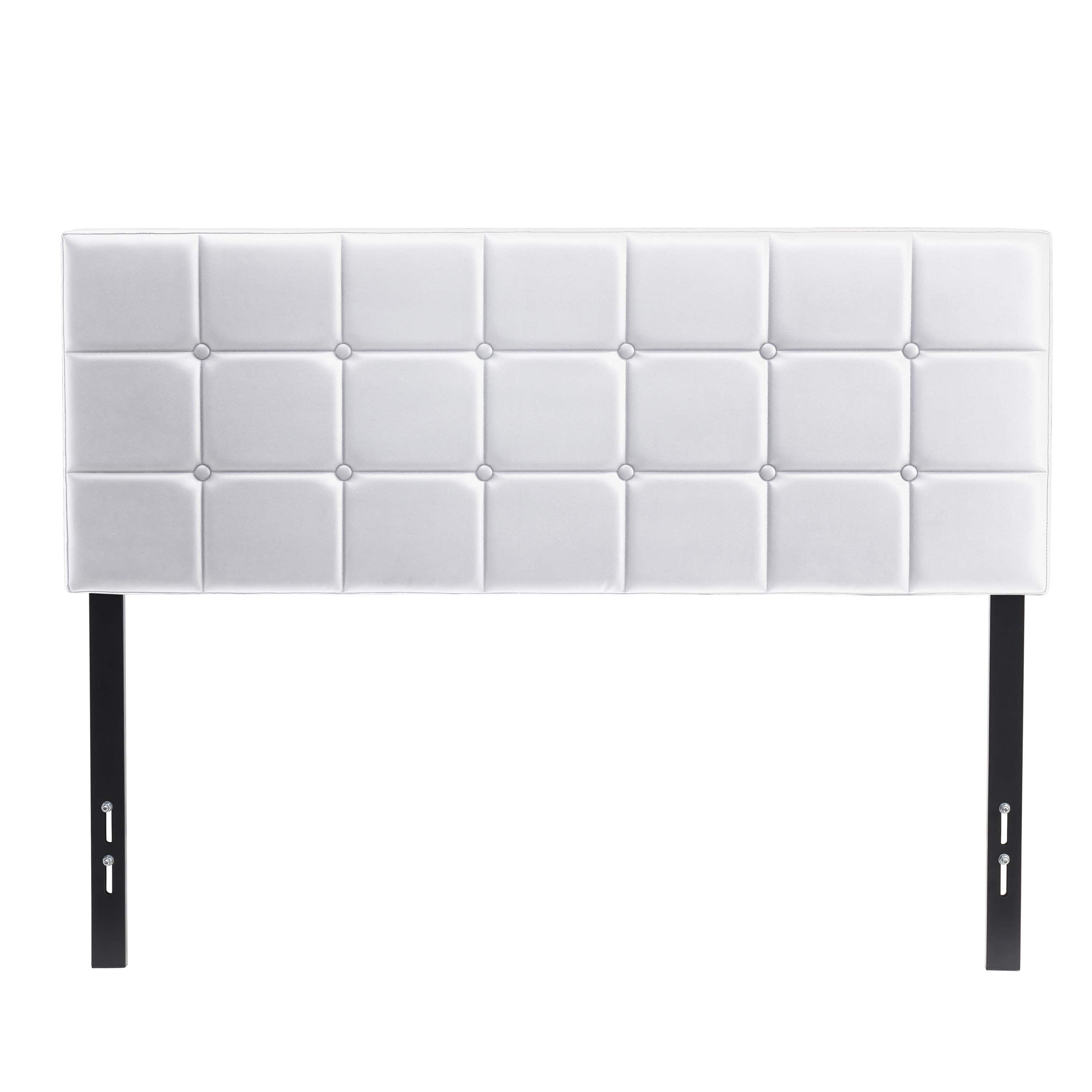 LammaLoe Faux Leather Button Square Tufted Full Headboard with Adjustable Height, White, Full
