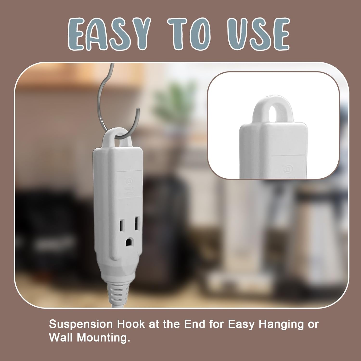 10 Ft Flat Plug Extension Cord，16/3 SJT Indoor Low Profile 3 Outlets Extension Cable with 45° Angled Flat Plug, Multiple Outlets Extension Cord, White