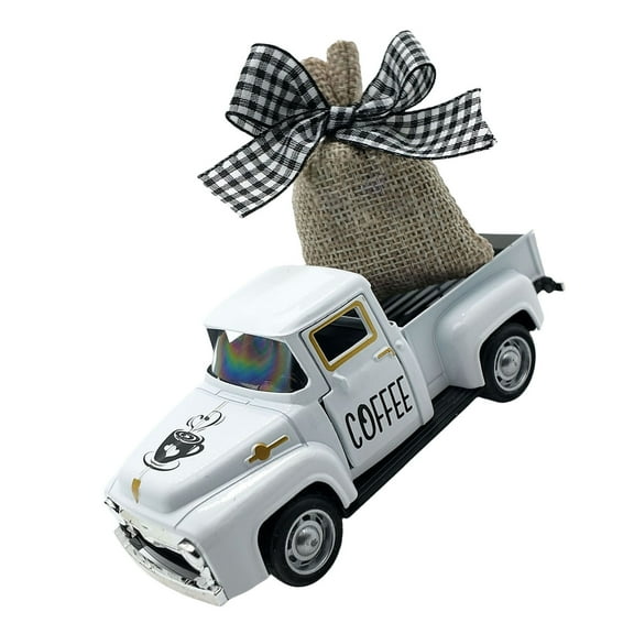 Coffee Station Accessories Mini Metal Truck Model with Removable Burlap Bag for Farmhouses Kitchen and Shelf Display