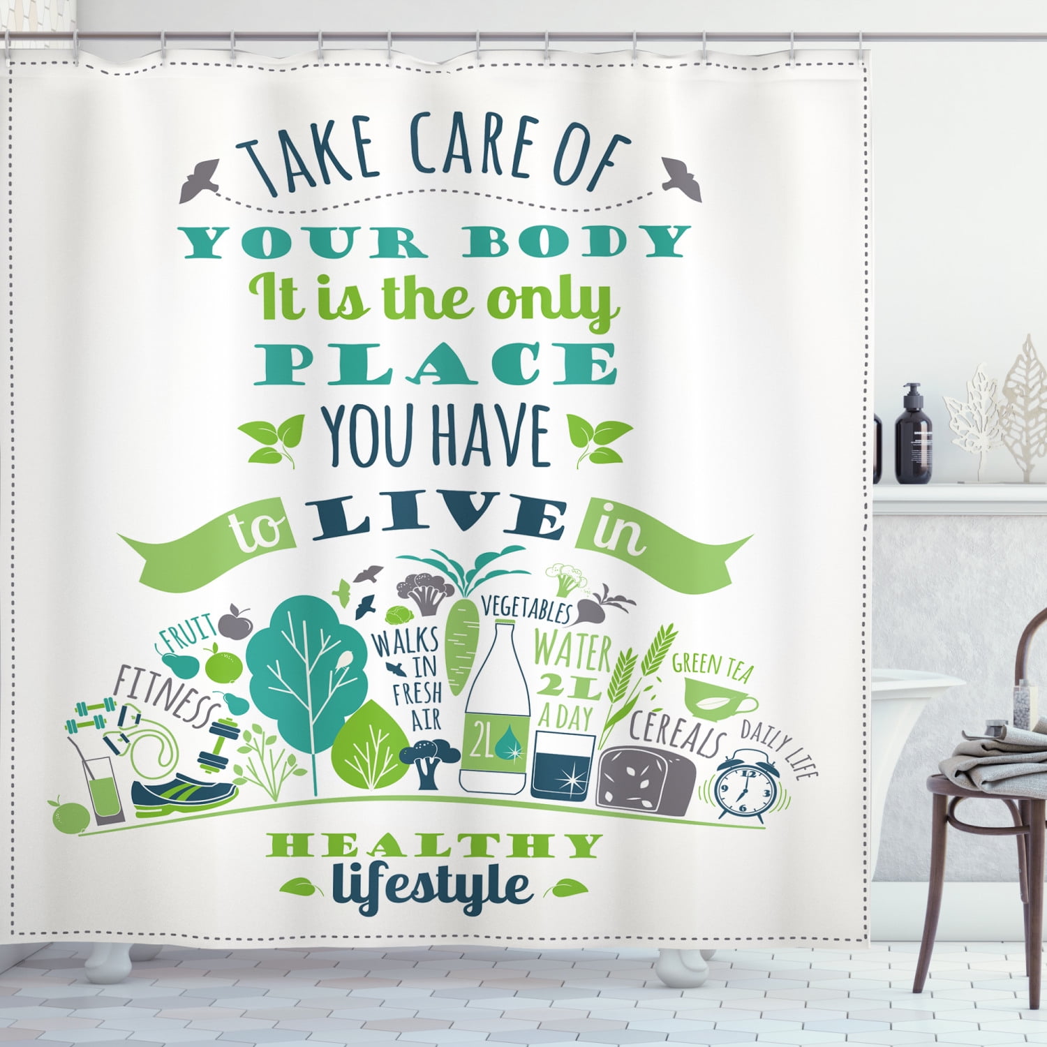Fitness Shower Curtain, Body is the Only Place You Have To Live in