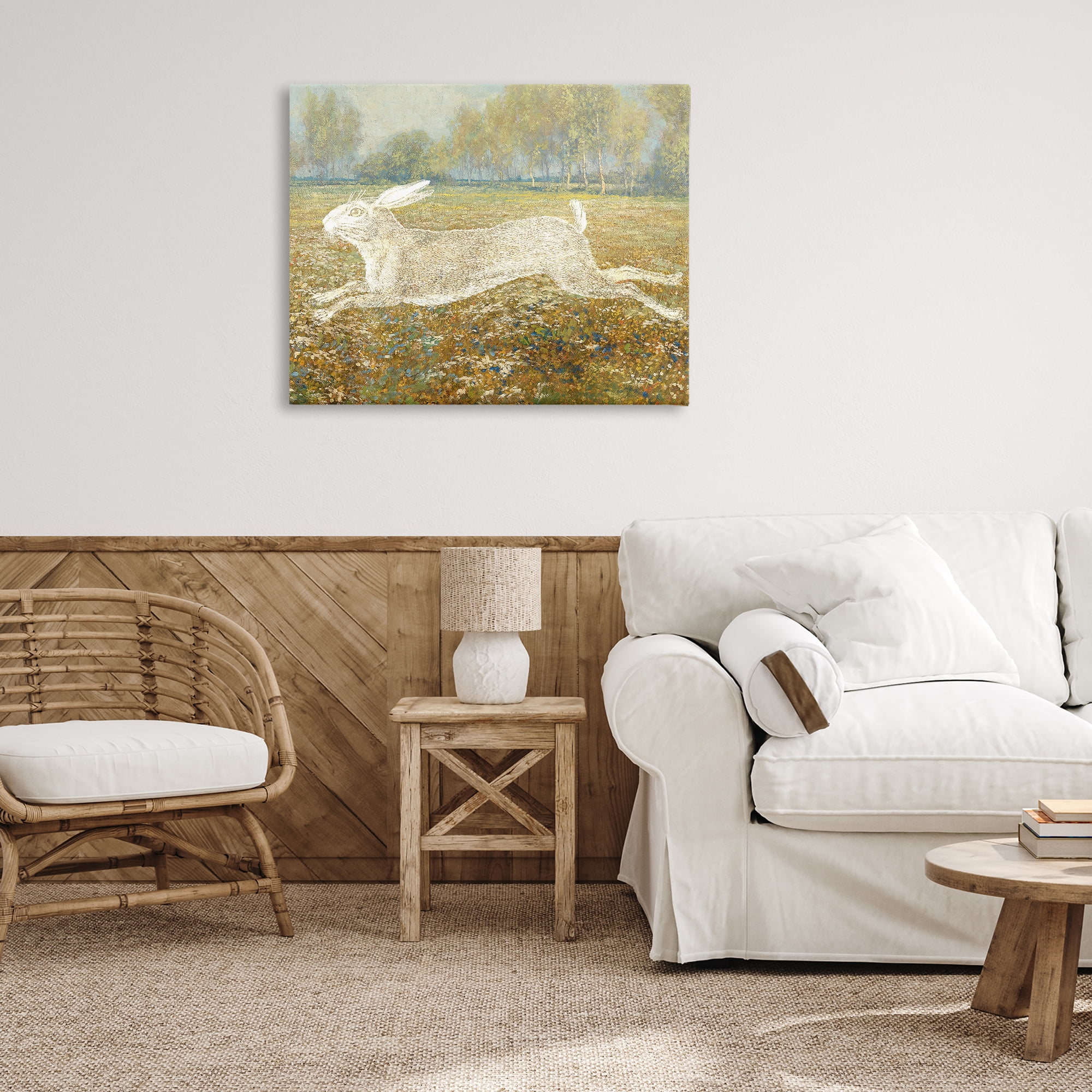 Stupell Industries Impressionist Jumping Hare Landscape & Nature Painting Wrapped Canvas Art Print Wall Art, 40 x 30