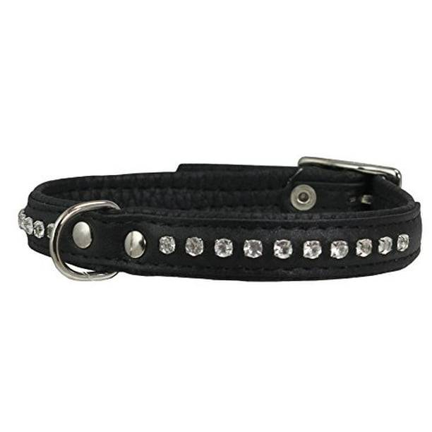 Dogs My Love Rhinestone Genuine Leather Dog Collar (Black, 6.5"8" Neck