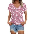 thumbnail image 3 of NSLGXD T Shirts for Women Summer V Neck Short Sleeve Tops Cute Graphic Tees Classic Elegant Tshirts S-3XL Pink Top, 3 of 6