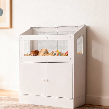 Hamster Cage,Small Animal Cages with Storage Cabinet , Large Habitats Hamster House with Visual and Ventilated Acrylic Panels,for Rat, Guinea Pig, Hedgehog, Gerbil