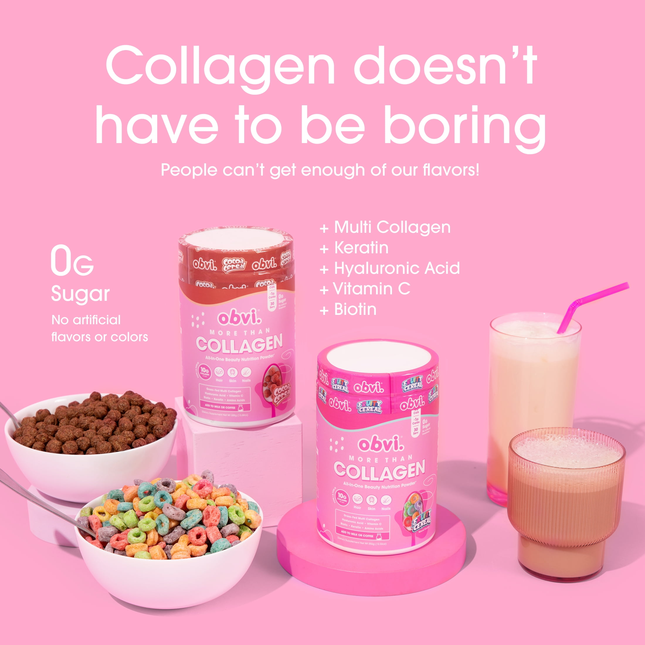 Obvi More than Collagen Peptides Powder, Fruity Cereal, 30 Servings, 12.56 oz, 10g Collagen