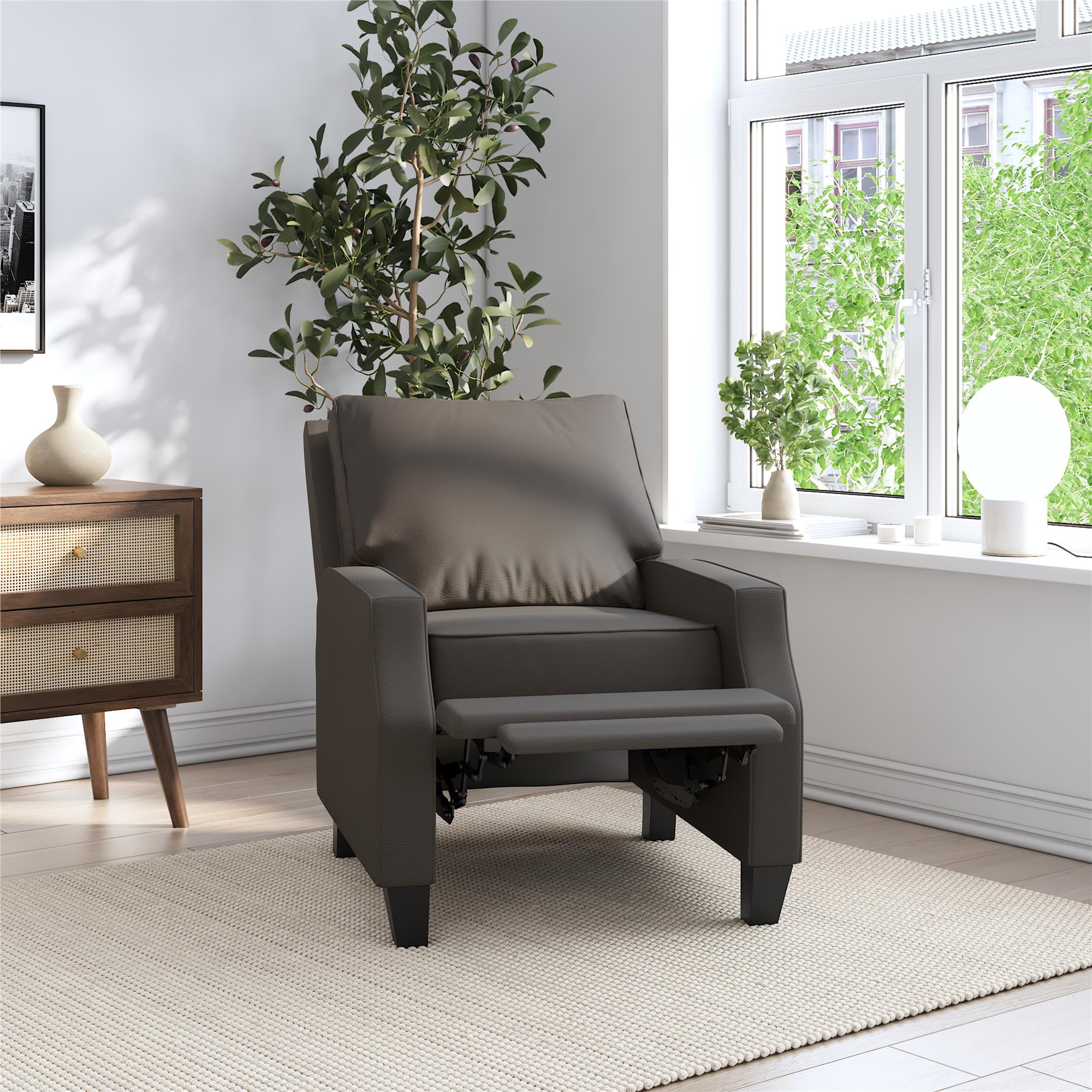 DHP Randen Pushback Recliner Chair for Living Room, Charcoal Microfiber