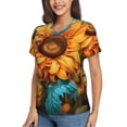 thumbnail image 2 of Vsdgher Deep Yellow Colorful Sunflower Women Shirts V Neck Short Sleeve Tops T-Shirt Basic Tees, S to 3XLSmall, 2 of 5
