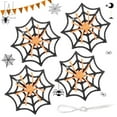 thumbnail image 2 of Gustave 4Pcs Glitter Halloween Spider Decorations Fake Spider on Web Ornaments with Straps Prank Props for Door Window Wall Indoor Outdoor Yard Party Halloween Decor, Orange, 2 of 10