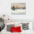 thumbnail image 4 of Awypu  Holiday Winter Barn Canvas Wall Art Print, Christmas Wreath on a White Barn Amongst Fir Trees in Snow, Holiday Home Decor Artwork, 4 of 4