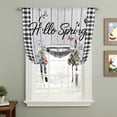 thumbnail image 2 of Spring Flowers Tie Up Curtains for Windows, Adjustable Balloon Window Shades, Farmhouse Truck Black Plaid Wood Grain Kitchen Window Treatments Farmhouse Short Curtains with Rod Pocket 42"x45", 2 of 8
