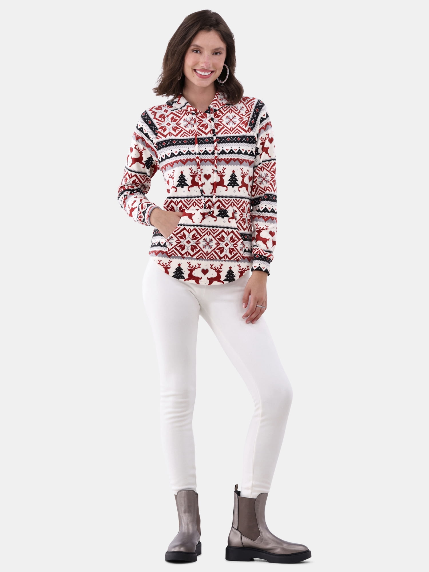 No Boundaries Plush Christmas Pullover Hoodie, Women's