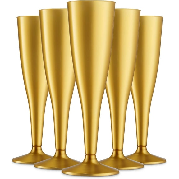 30 Pack Gold Plastic Champagne Flutes - 5 Oz Disposable Toasting Glasses - Wedding Party Cocktail Mimosa Plastic Cups