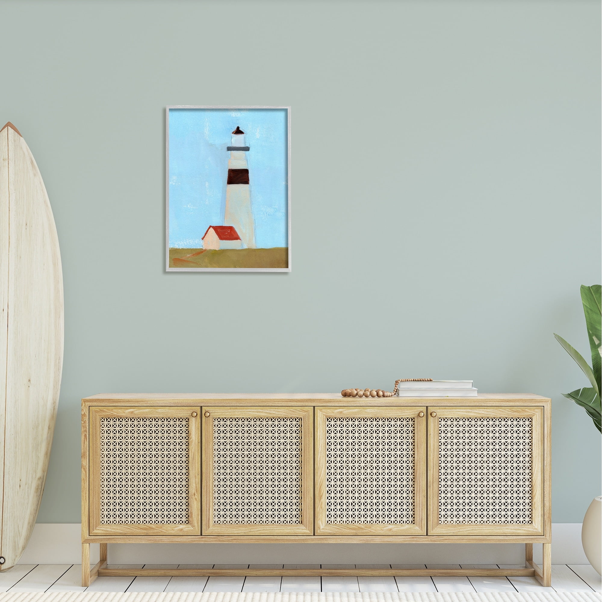 Stupell Industries Lighthouse Daytime Blue Sky Rural Grass Scene Painting Gray Framed Art Print Wall Art, Design by Jacob Green
