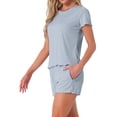 thumbnail image 4 of Conjunto de pijama para mujer INSPIRE CHIC de 2 piezas con top de manga corta y pantalones cortos con volantes, incluye bolsillo, talla XL, color azul, 4 of 6
