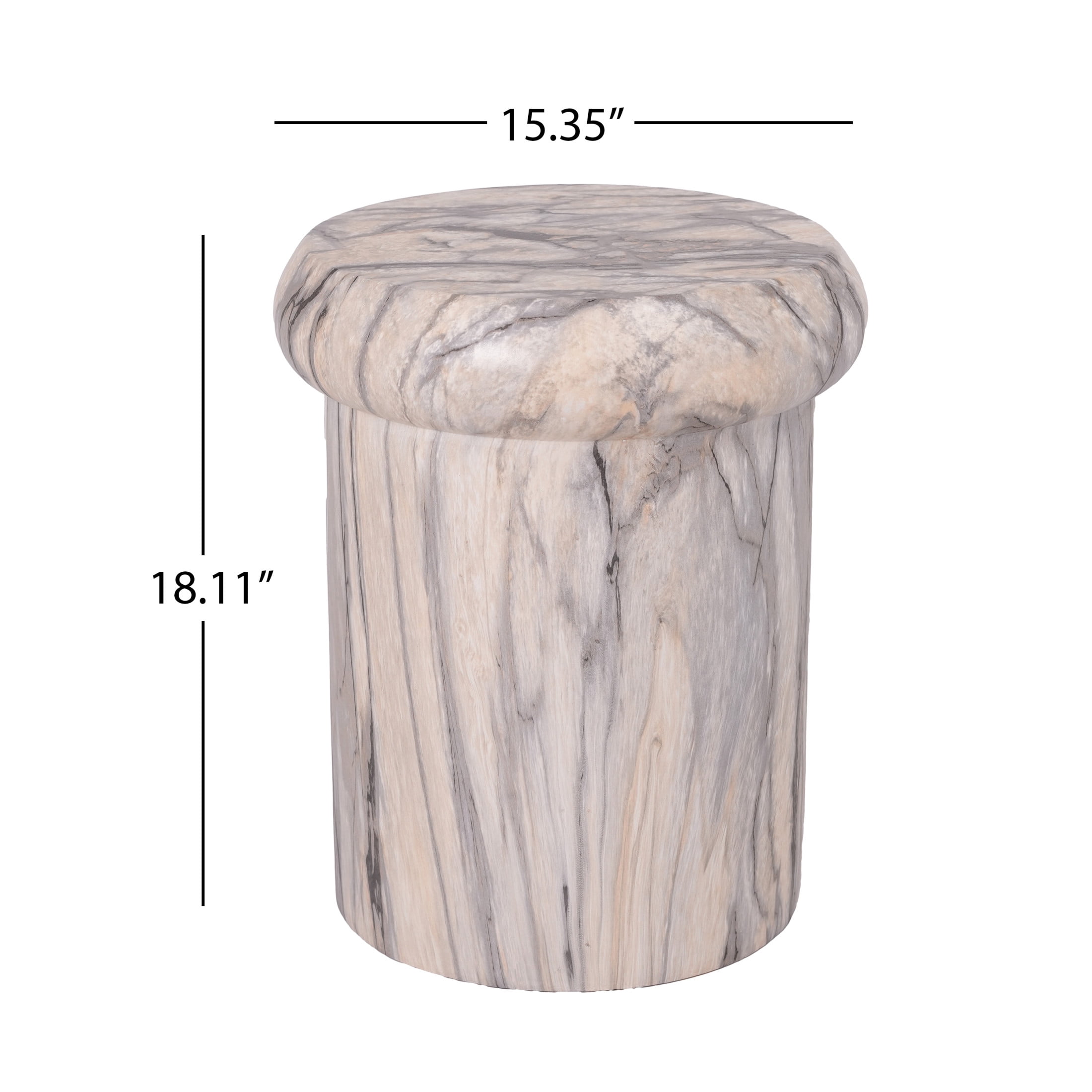 Christopher Knight Home 18.1" Modern MGO Sculptural Round Side Table, Natural Ink Marble Travertine Finish