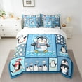 thumbnail image 2 of Homewish Boys Girls Kawaii Penguins Twin Bedding Sets 7-Piece,Geometric Plaid Bedding Comforter Set Microfiber,Cartoon Animal Breathable Sheet Sets,Lightweight Room Decor,Reversible, 2 of 8
