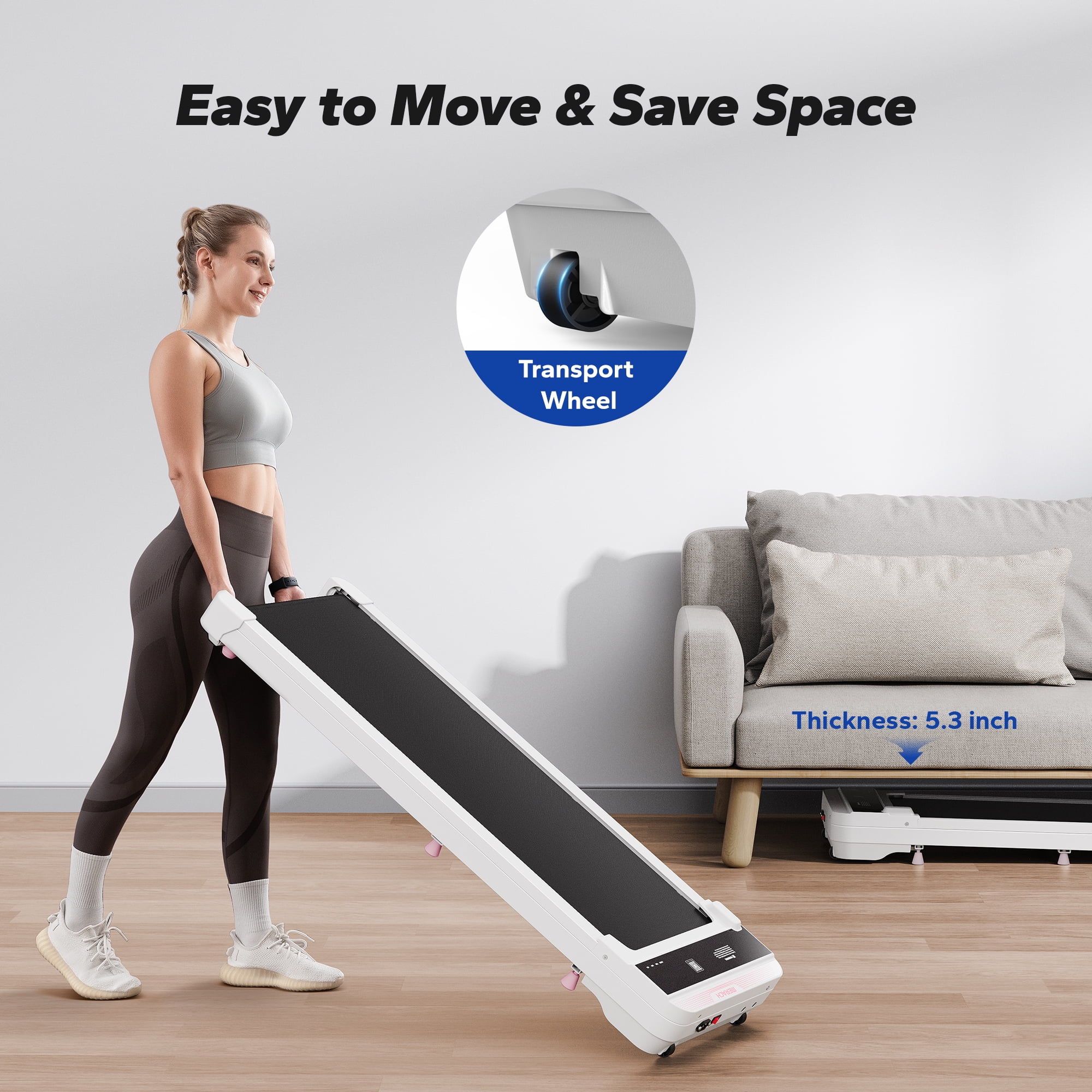 MERACH 2.25 HP Walking Pad, Under Desk Treadmill with APP, Remote Control,LED Display, 0.6-3.8 MPH, White
