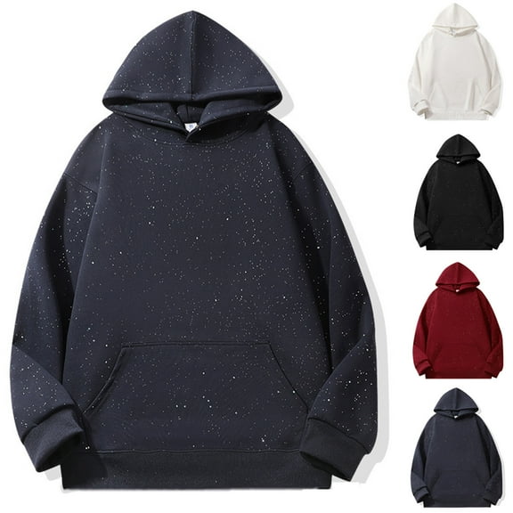 FRSASU Men's Glitter Sequin Round Neck Sweatshirt Long Sleeve Solid Color Cotton Pullover Hoodie Top White