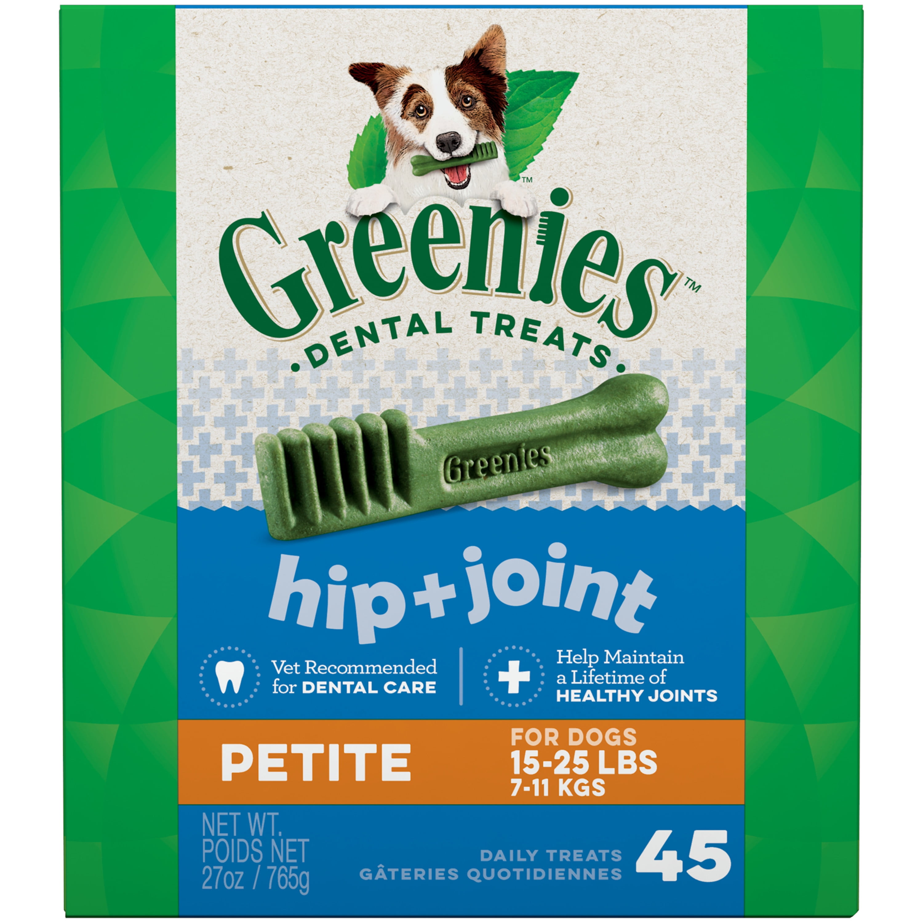 Greenies Hip and Joint Petite Dental Dog Treats, 27 oz. Pack (45 Treats