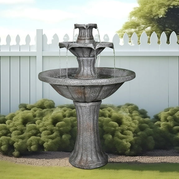 Willwolfer 3-Tiered Outdoor Water Fountains, Concrete, Gray