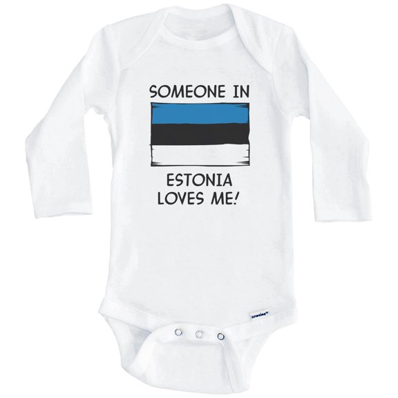 Someone In Estonia Loves Me Estonian Flag One Piece Baby Bodysuit (Long Sleeve), 0-3 Months White