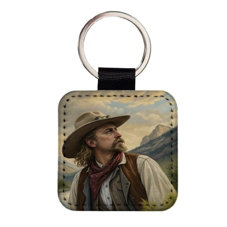 Buffalo Bill Wild West Faux Leather Square Keychain Buffalo Bill Wild West Faux Leather Square Keychain