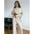 thumbnail image 4 of Womens Knit Lounge Set 2 Piece Sweater Top and Wide Leg Pants Soft Cozy Outfit for Fall Winter Khaki M, 4 of 7