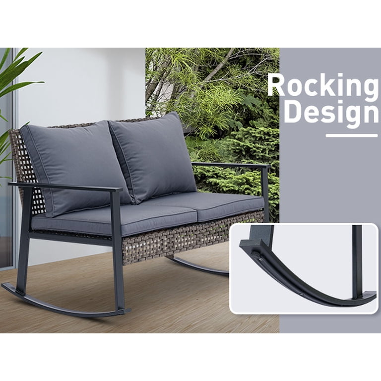 Ainfox 4-Piece Wicker Patio Set with Loveseat, Gray photo 7