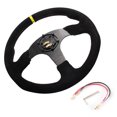 thumbnail image 2 of 14" 350mm Racing Universal Suede Leather Yellow Strip Flat Dish Steering Wheel W/ Horn, 2 of 8