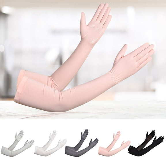 1 Pair Silicone Anti-slip Palm Flip Fingertip Long Arm Sleeves Solid Color Anti-UV High Elasticity Women Outdoor Ice Silk Long Cycling Gloves Costume Accessories