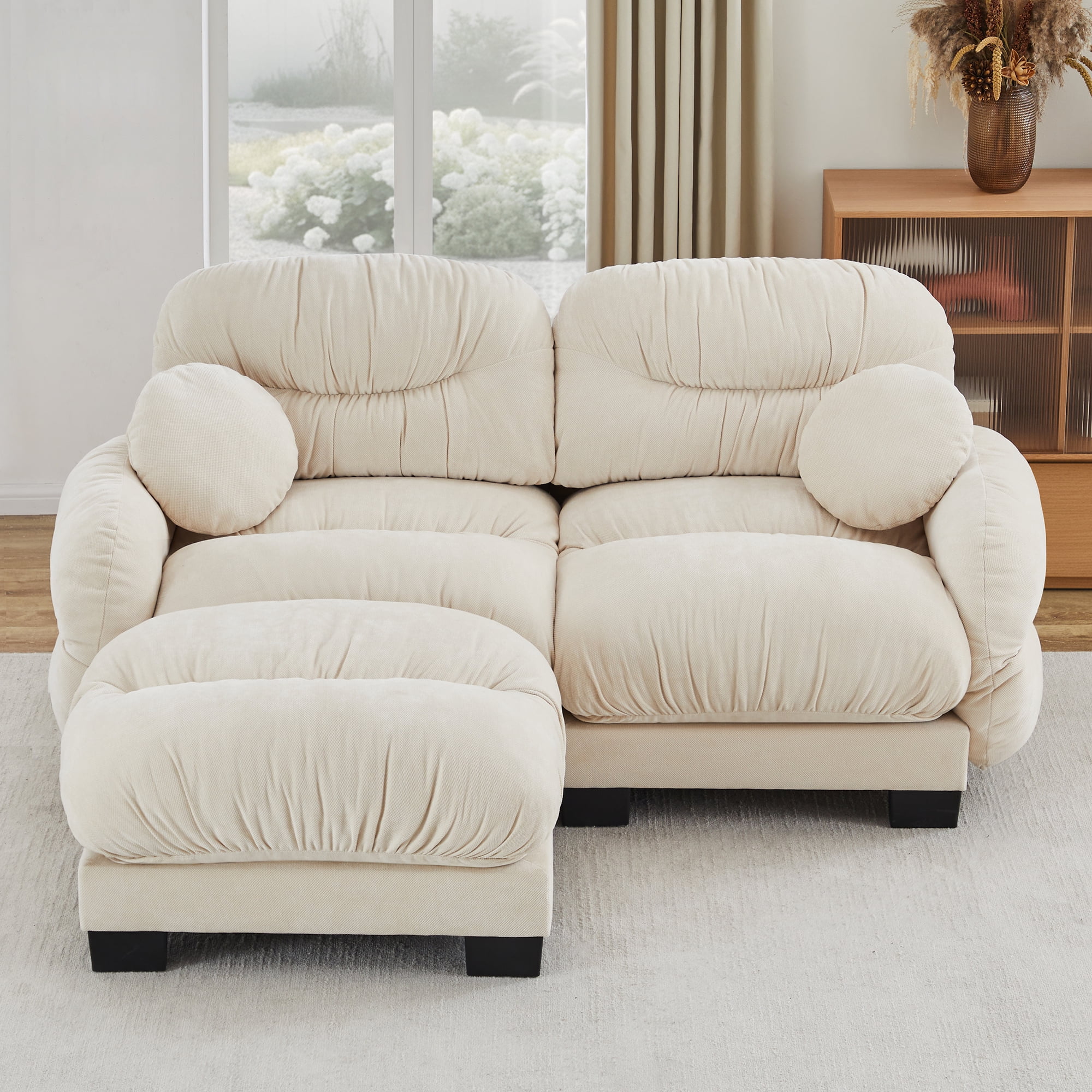 81" L Shape 2 Seater Sectional Couch Cozy Chenille Modular Sofa with Ottoman and 2 Throw Pillows