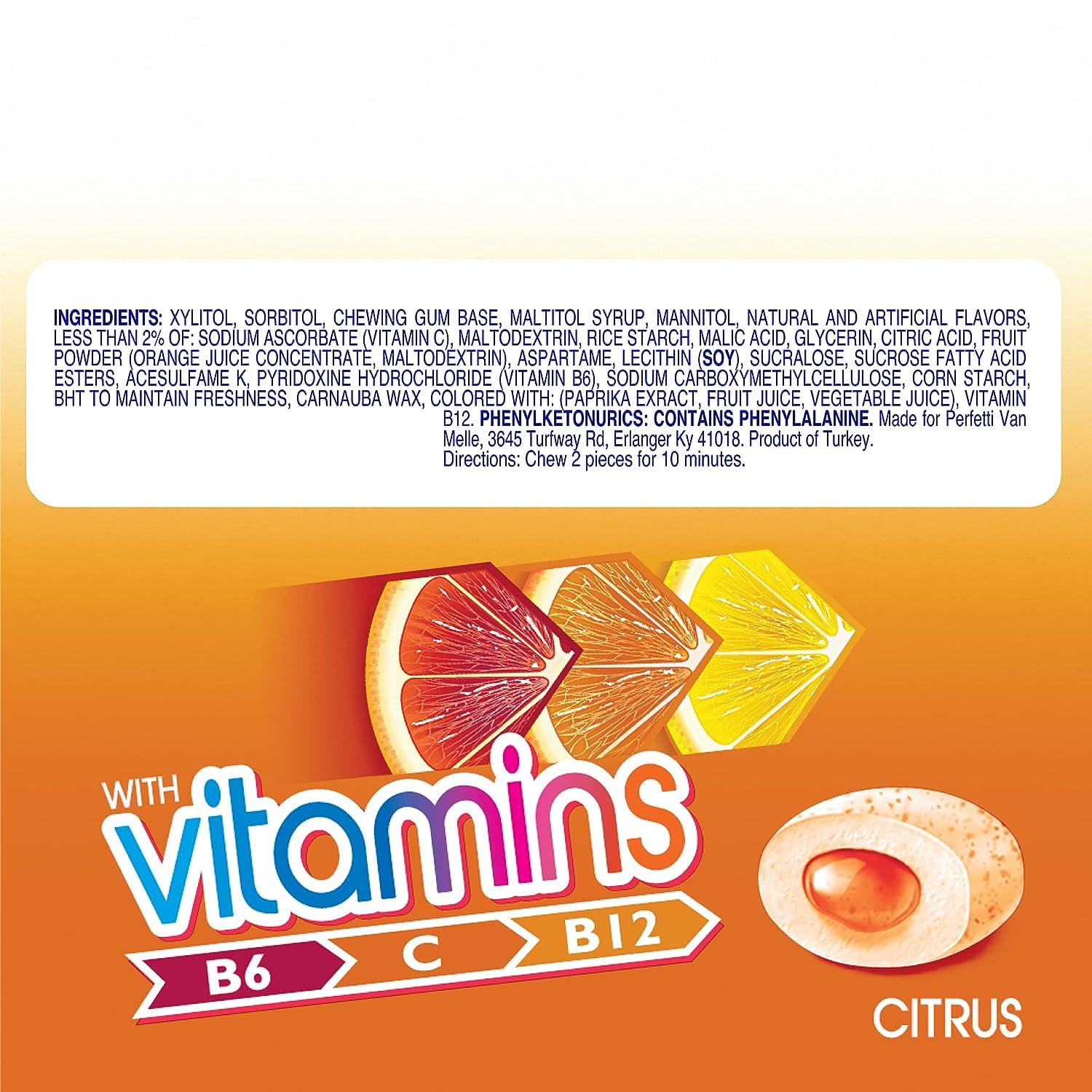 Mentos Pure Fresh Sugar-Free Chewing Gum with Xylitol, Citrus Flavor, Vitamins B6, B12 and C, Bottle of 45 (Bulk Pack of 4)