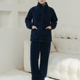 thumbnail image 2 of Penkiiy Mens Plush Zipper Pajama Set, Soft Warm Long Sleeve Sleepwear with Pockets Fluffy Fuzzy Cozy Pjs 2XL Navy, 2 of 8