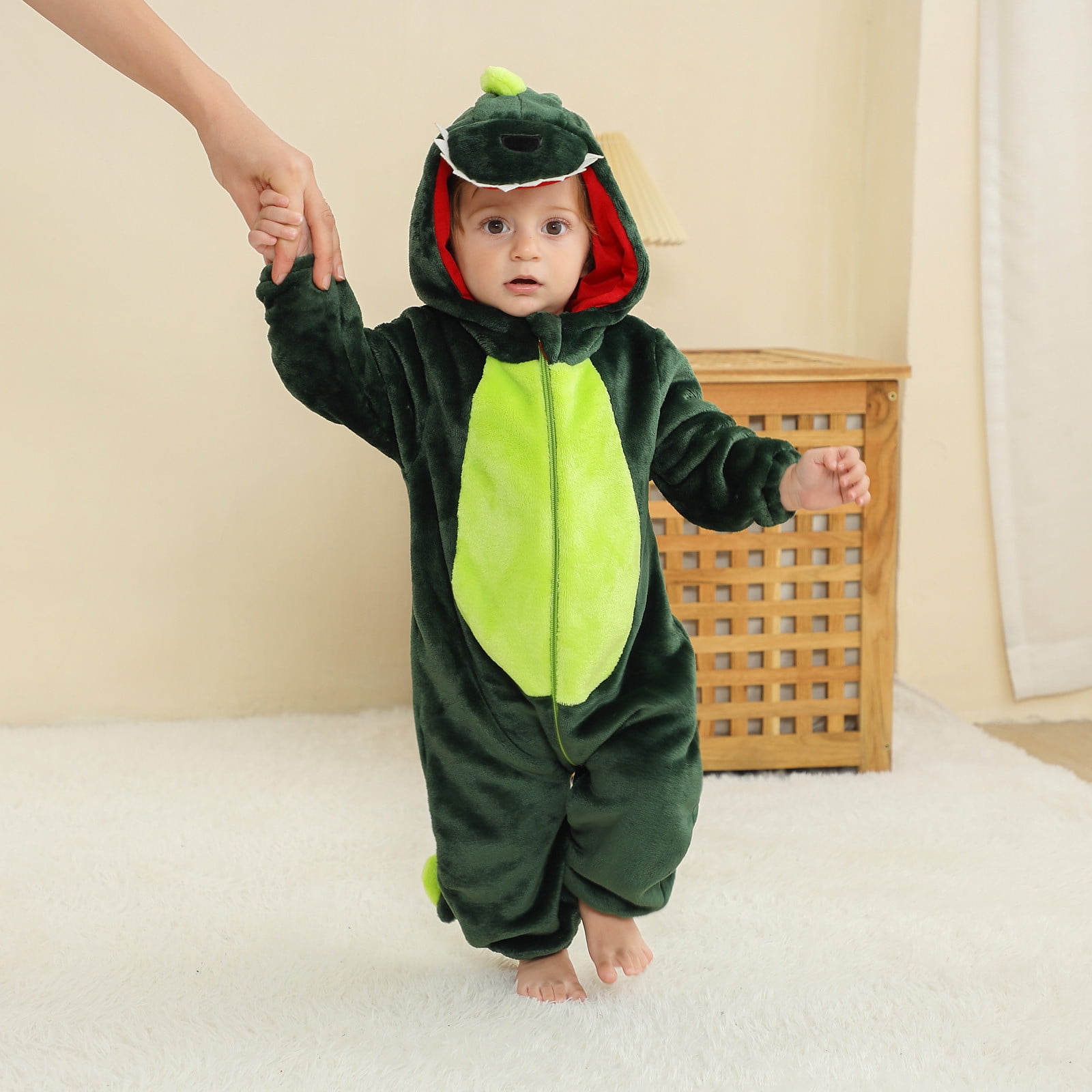 FFENYAN Adorable Spiked tail Dinosaur-Themed Baby Onesie Soft Flannel Long Sleeve Bodysuit for Infants and Toddlers Perfect for Daily Wear and Special Occasions for 3 Months-3 Years