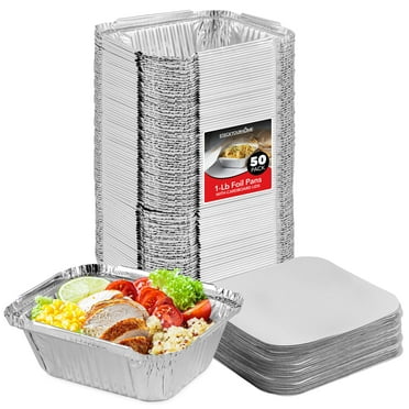 Aluminum Pans Take Out Containers (50 Pack) 50 Foil Oblong Pans and 50 Cardboard Lids - 1 Lb Tin Pans - Disposable Food Storage Containers for Cooking, Baking and Meal Prep