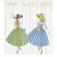 thumbnail image 3 of Vintage Woman Shower Curtain, Two Women Walking Dressed in Style of 1950s Fashion Vibrant Color Polka Dots, Fabric Bathroom Set with Hooks, 69W X 84L Inches Extra Long, Multicolor, by Ambesonne, 3 of 3