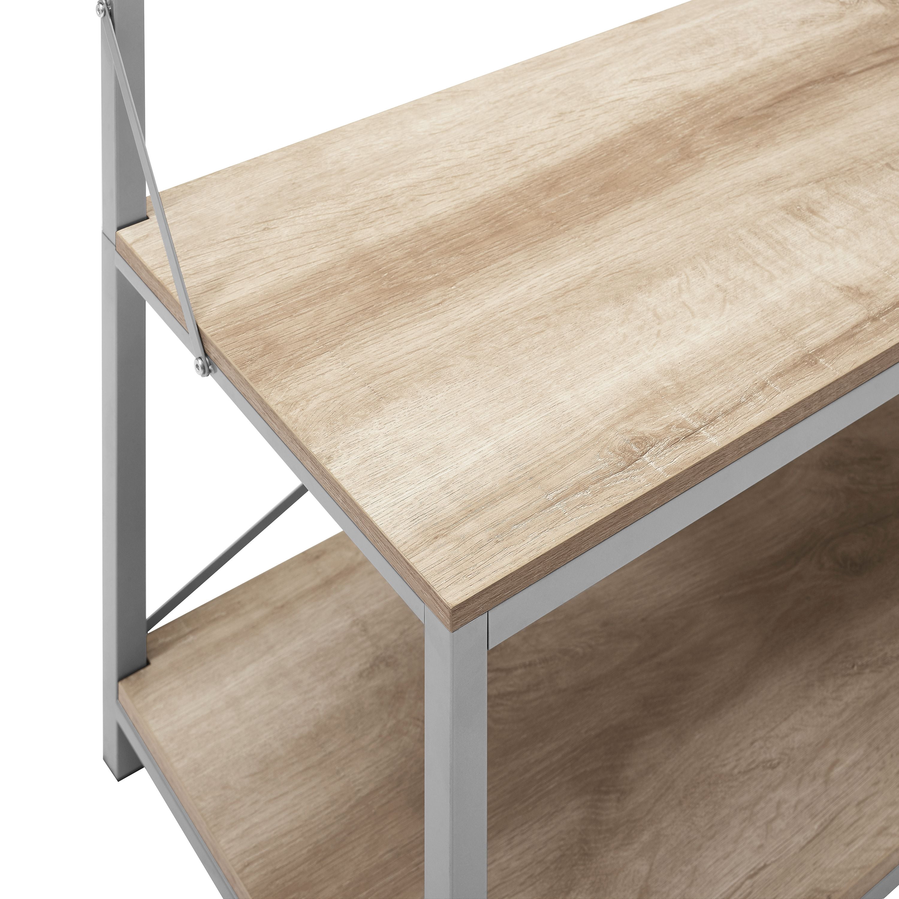 Woven Paths Industrial Hall Tree with Bench and Coat Hooks, White Oak