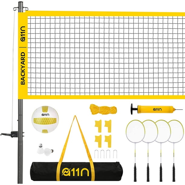 A11N Outdoor Volleyball and Badminton Combo Set Includes Adjustable