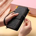 thumbnail image 6 of SaniMore for iPhone 14 Pro (6.1" 2022) Wallet Case with Wrist/Crossbody Lanyard, 3D Lattice PU Leather Flip Kickstand Zipper Purse & Card Slots Magnetic Clasp Shockproof TPU Shell Anti-drop - Black, 6 of 9