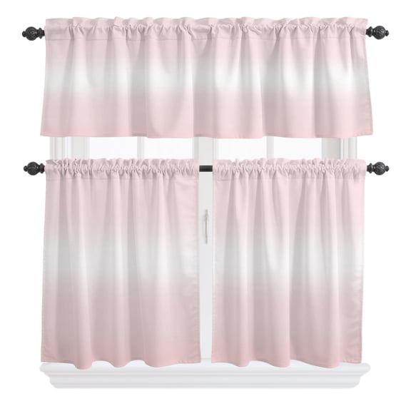 3 Pieces Kitchen Curtains and Valances Set Tier Curtains Pink Ombre Short Curtain Rod Pocket Window Curtain Panels Solid Color (Single Panel 54"x18",2 Tiers 24"x36")