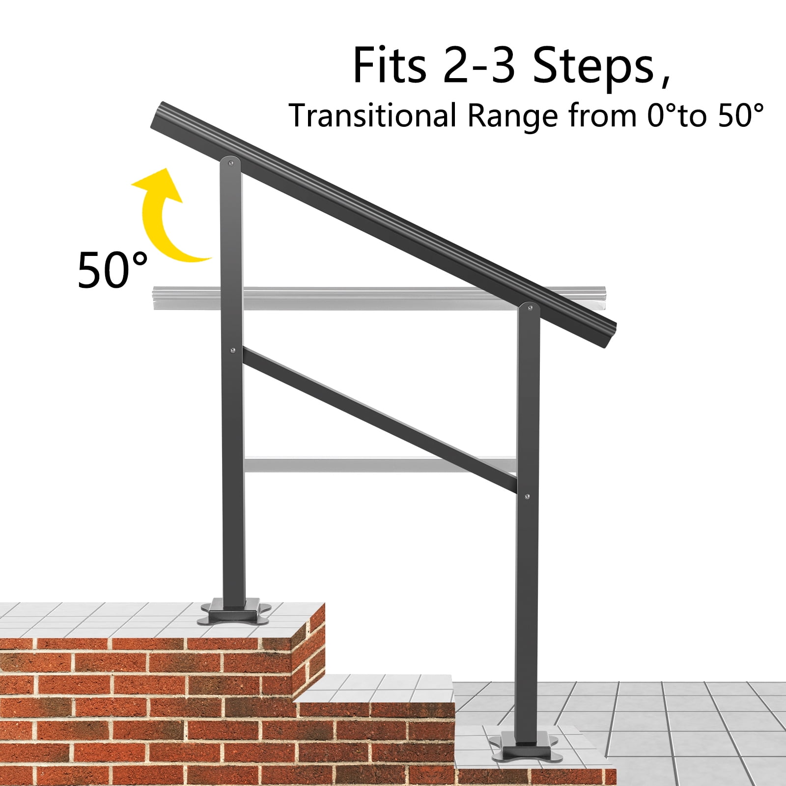 VEVOR 2-3 Steps Outdoor Handrail Range from 0 to 50°, 165 LBS Load Handrail Outdoor Stairs Aluminum Stair Handrail 36"x 35" Outdoor Stair Railing