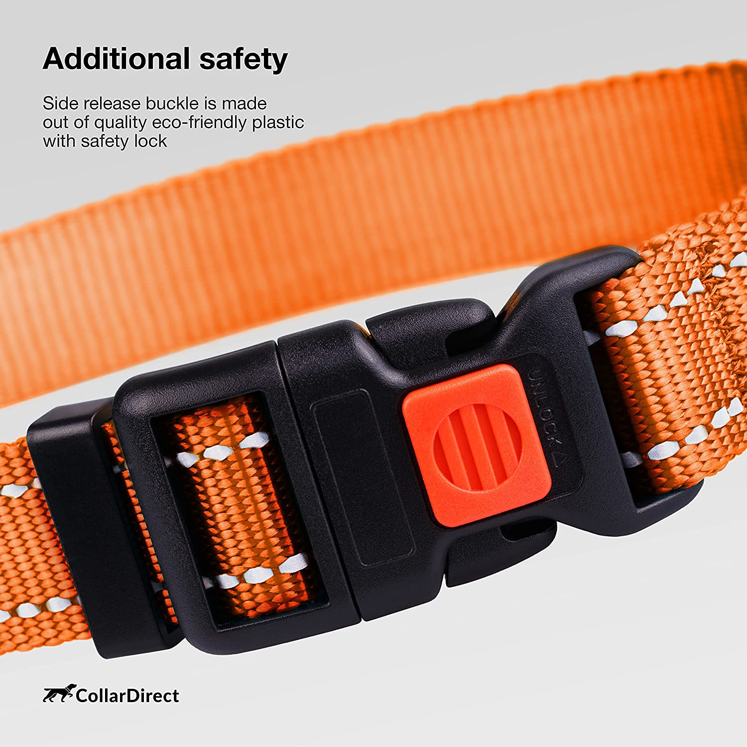 CollarDirect Reflective Dog Collar Safety Nylon Collars for X Large Dogs with Buckle, Orange - image 2 of 7