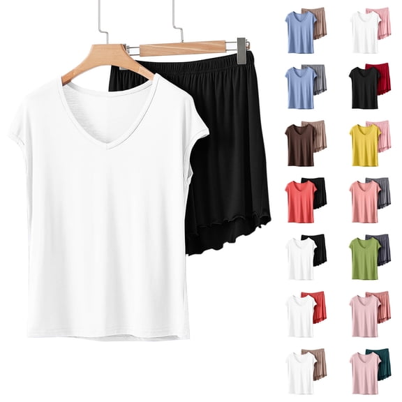 Vetsdori Short Sleeve Pajamas Sets for Women Modal 2 Pieces Homewear Shorts & Top Casual,Sleepwear Loungewear Holiday Womens PJ Sets Summer