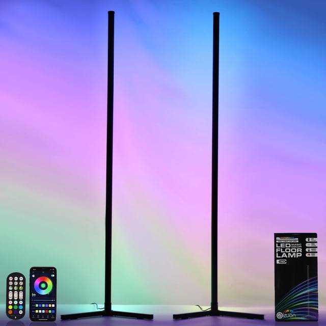 Oizuon Lot de 2 Lampes sur Pied d'Angle – Lampe RVB de 57 Po de Hauteur, Éclairage d'Ambiance Moderne avec 88 DEL, Contrôle par Application Bluetooth et Base Robuste pour un Fonctionnement Sans Effort S