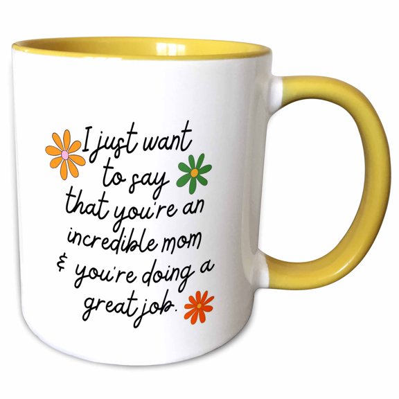 3drose, You Are an Incredible Mom Birthday and Mothers Day Greeting Gift, 15oz Two-tone Yellow Mug